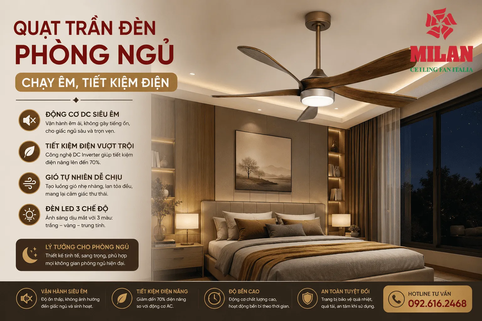quạt trần đèn đẹp phòng ngủ
